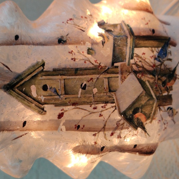 Vintage Frosted Glass Lighted Christmas Tree With Bird Houses & Dogwood - Picture 2 of 11